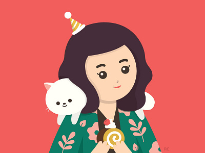 Birthday Girl birthday cat character design colorful cute vector