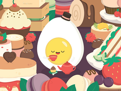 Eggie High Tea art cute food high tea illustration vector