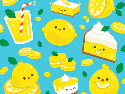 Lemons art cute food illustration lemon pattern summer vector