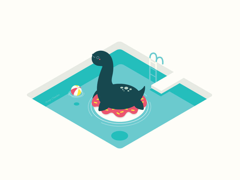 Summer Nessie cute monster character vector illustration art