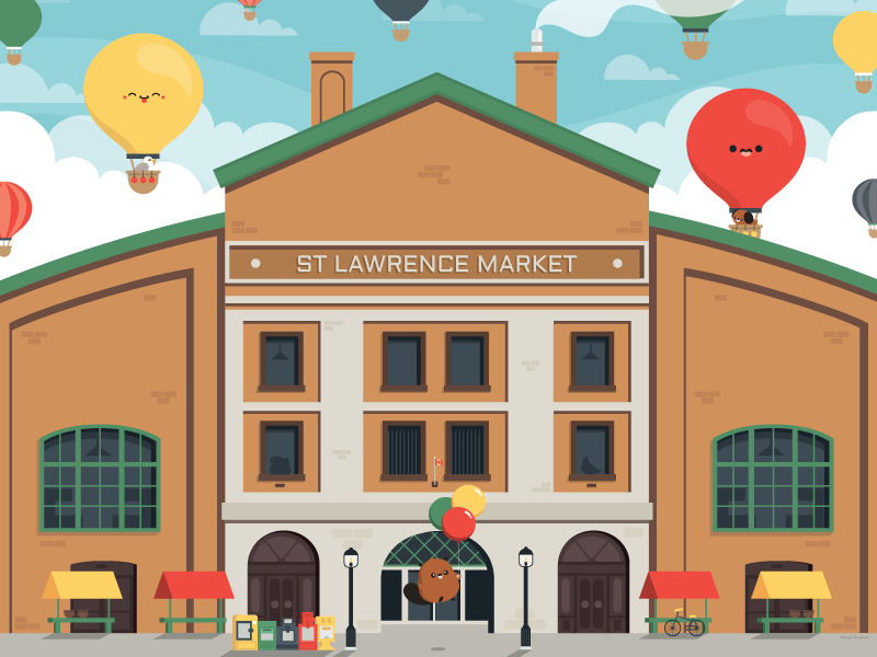 St Lawrence Market balloon architechture character vector illustration cute