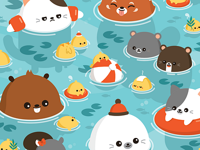 Fun in the Pool animal animals character character design color cute happy illustration illustrator