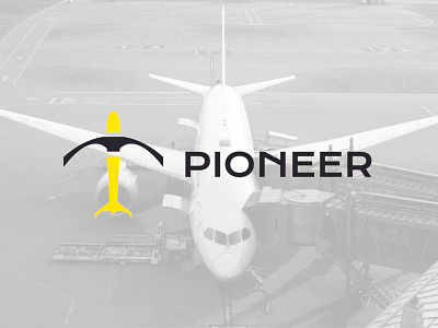 PIONEER airline dailylogochallenge design logo pickaxe pioneer plane vector