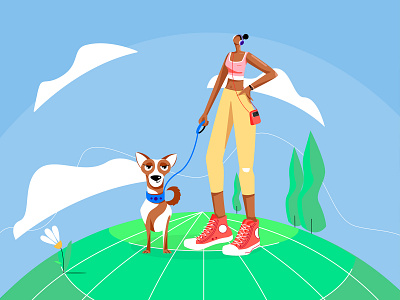 Walking with my pet 2d character 2d illustration characterdesign digital painting dogillustration flatdesign illustration illustrator my pet pets vector walking