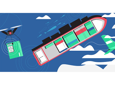 Transportation processes 🚢 2d character 2d illustration branding design drone flatdesign illustration illustrator ship transportation vector