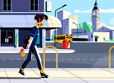 Active-Class #1 on the way to school 🚌 2d character 2d illustration branding design education flatdesign illustration illustrator school students ui vector