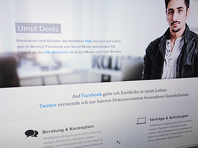 Umut Deniz clean facebook icons layout photo twitter web website white