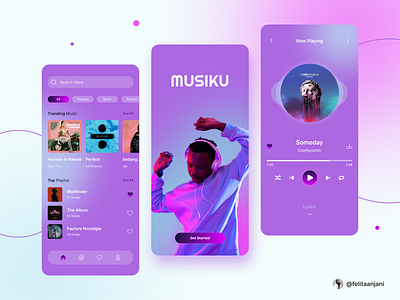 Musiku - Music Player App app application clean design design app gradient mobile mobile app music music app music player music player app player song sound ui uiux ux