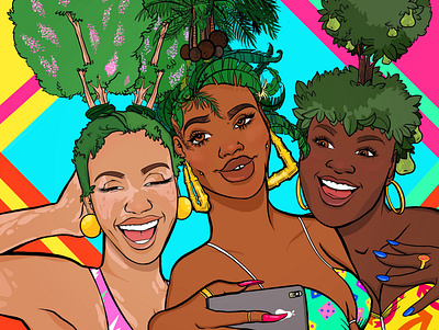 Frank, Mrytle and Miss Pear Hit the Beach! black girl black girl magic character design colorful illustration nature original character procreate