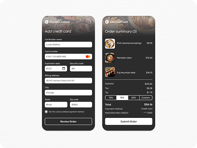 daily ui 02 - credit card checkout add credit card add to cart cart checkout credit card checkout daily challenge daily ui daily ui 002 daily ui challenge dailyui design design challenge mobile design my order order summary payment method submit payment ui user experience