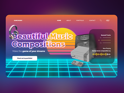Music portfolio for a client design gaming lo fi lofi music synthwave ui web website