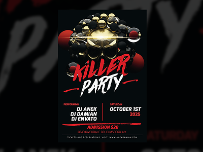 Killer Party — Party Flyer Design Template birthday design dj download electronic festival flyer golden guns music party skull