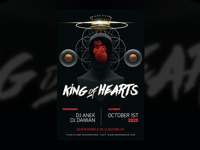 King of Hearts — Party Flyer Design Template birthday design dj download electronic festival flyer golden guns music party skull