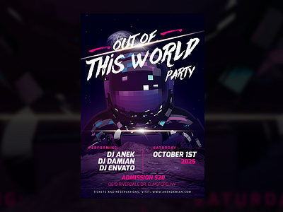 Out of This World — Party Flyer Design Template birthday design dj download electronic festival flyer golden guns music party skull