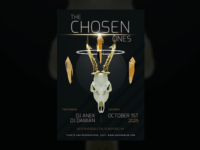 The Chosen Ones — Party Flyer Design Template birthday design dj download electronic festival flyer golden guns music party skull