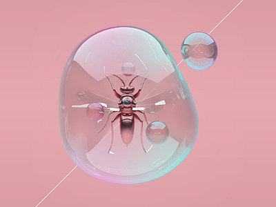 Trapped Wasp with Cages 3d modeling bubble c4d cinema 4d insect pink wasp