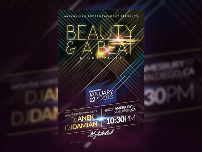 BEAUTY & A BEAT Party Flyer Template club flyer party print psd template