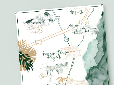 Map of Tulum illustration map procreate typography watercolor wedding invite wedding map