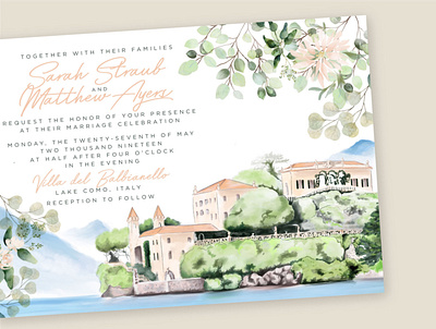 Lake Como Wedding Invitation design greenery illustration italy lake como procreate typography wedding invite wedding suite