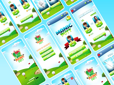 Golf Game Project UI app blue branding color creative design game golf grass green illustration typography ui ux vector