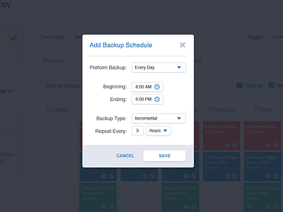 Backup Scheduling Modal backup clean flat modal overlay popup schedule