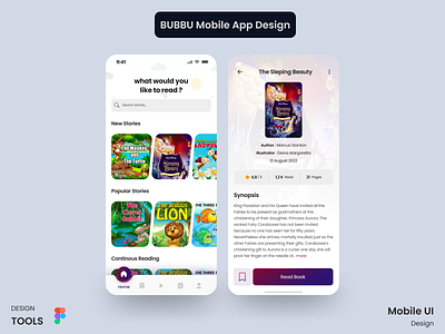 BUBBU Mobile App Design (Story Kids App) app branding clean design design figma illustration kids logo mobile apps mobile ui story kids ui use user experience