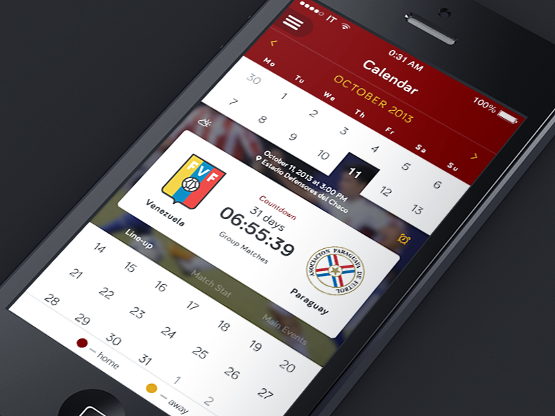iOS: Nuestro Vinotinto ui app soccer ios iphone football sport calendar