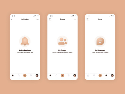 Notification, Group and Messages - Empty States clean ui design empty state group empty state illustration inbox empty state message empty state mob mobile notification empty state ui