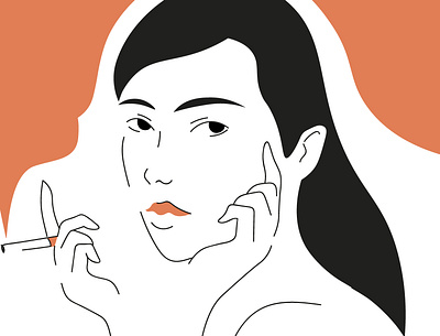 puff adobe illustrator cigarette design illustration line artwork lineart minimalistic simple smoker vector woman illustration woman portrait