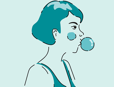 bubblegum adobe illustrator blue bubblegum design illustration illustrator line artwork minimal minimalistic pastel colors portrait art portrait illustration soft vector woman portrait