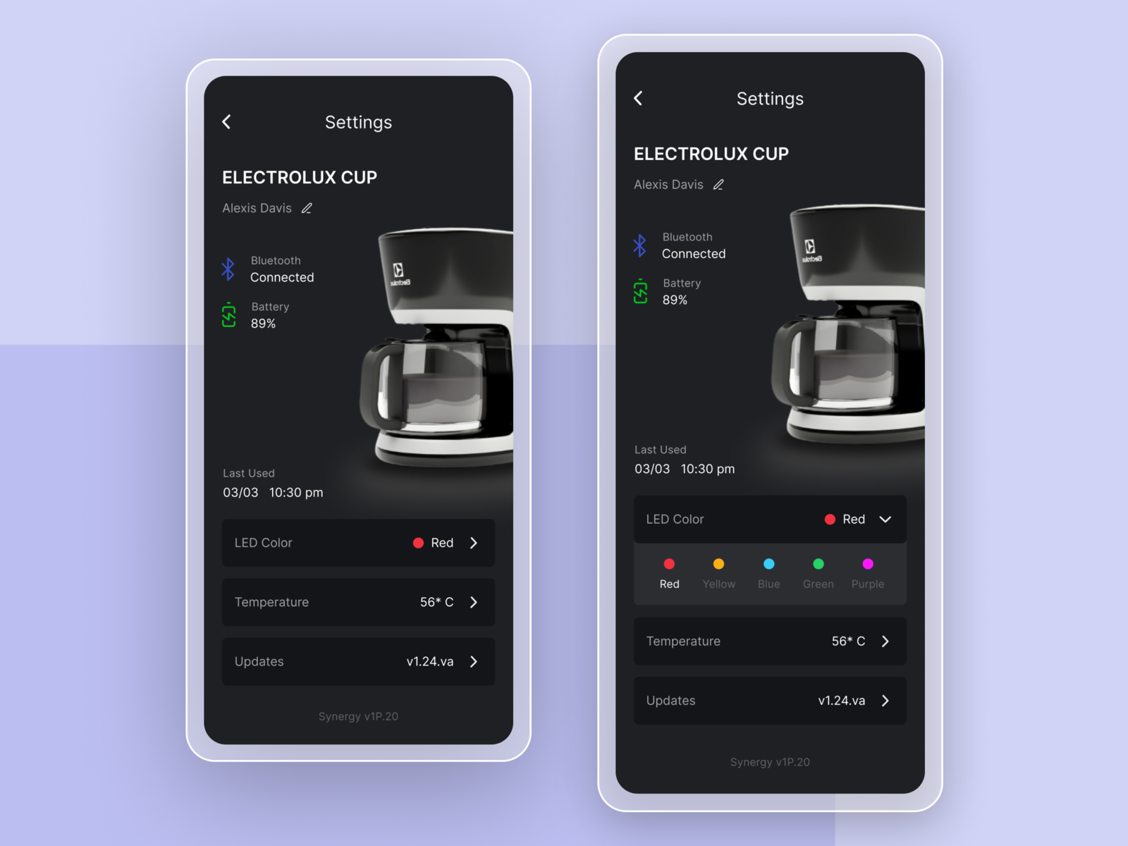 Electric Mug app UI by Tushar Prakash on Dribbble