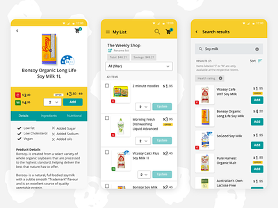 Shop & Compare Android App Design android app list product design product designer shopping shopping basket soy milk uidesign uxdesign