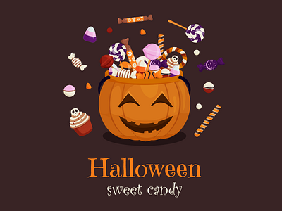 A bag of pumpkin, a bucket of sweets background bucket candy design graphic design halloween illustration pumpkin vector