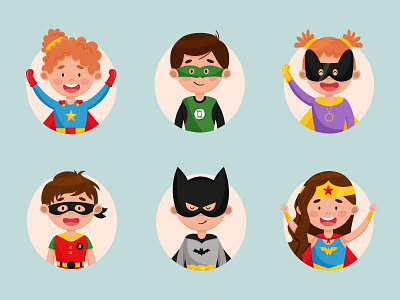 Children avatars avatars cartoon character children design faces girls illustration kids superhero vector