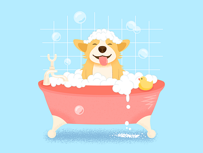 Dog in the bath background branding cartoon character clean design dog flat graphic design illustration texture vector