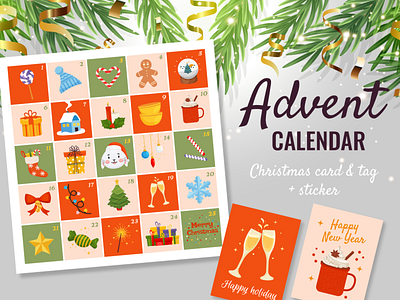 Christmas card Advent calendar advent calendar card christmas countdown design graphic design holiday illustration new year print social media template vector winter wish year