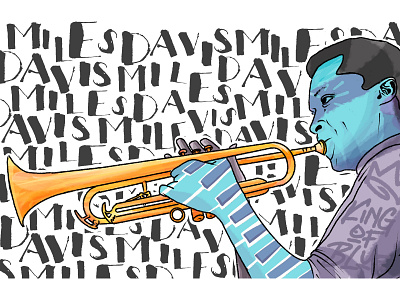 Miles Davis "King of Blue" jazz music art street art vector illustration vinyl record