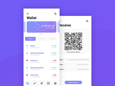 Bitcoin Wallet bitcoin cash crypto cryptocurrency ethereum figma money qr ripple ui ux wallet