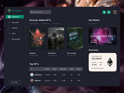 Dashboard UI Concept for NFT Marketplace