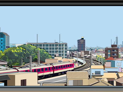 View from train: Kyoto illustration vector vector art vector illustration vectorart