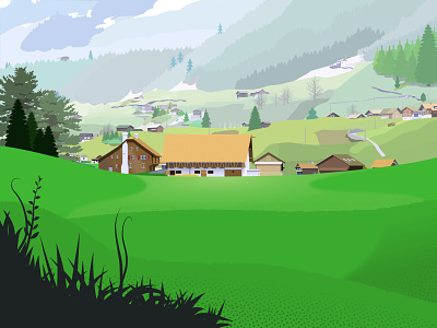 Serene illustration illustration art landscape mountain rural serene vector vector art vector illustration vectorart village