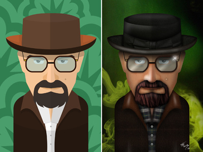 Walter White - Flat vs. Realism breakin bad draw illustration photoshop walter white