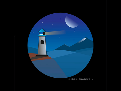 Light house adobeillustrator flatdesgin landscape moon night ocean sea sky vector vectorartwork water