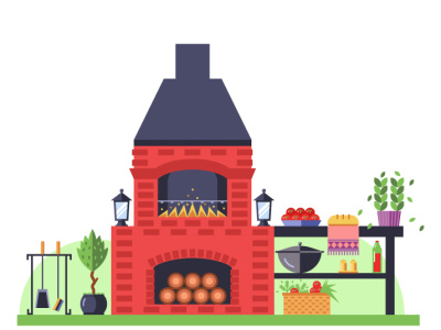 barbecue area barbecue brazier country rest design flat food illustration rest vector