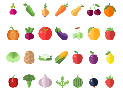 Fruits vegetables and berries icons berries diet eat flat food fruits icon illustration natural organic vector vegetables