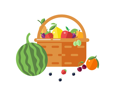 Fruit in a basket basketball berries flat harvest illustraion vector