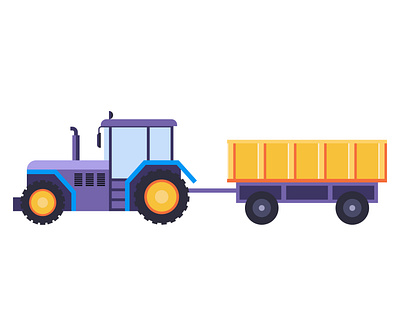 Tractor flat illustration machinery trailer transport vector