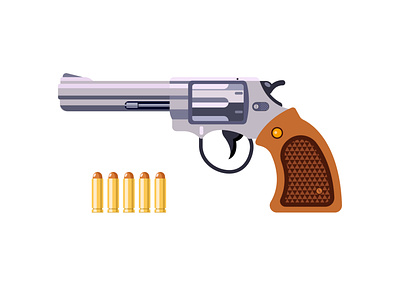 Revolver cartridge case cartridges design flat illustration metal pistol vector weapon