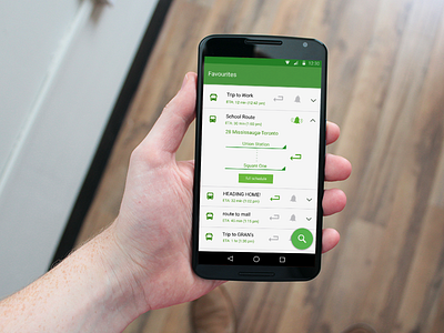 GO Transit App Favourites Screen for Android