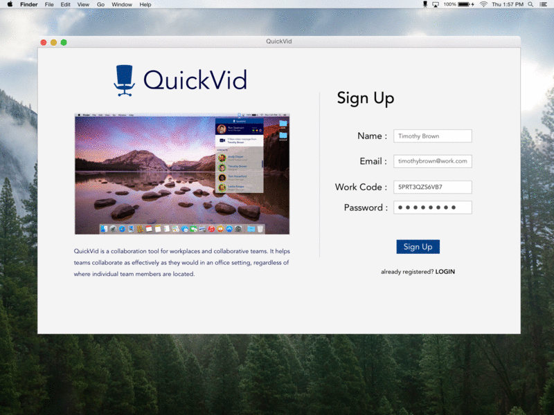 QuickVid On-boarding communication lightweight macos onboarding video video conferencing workplace